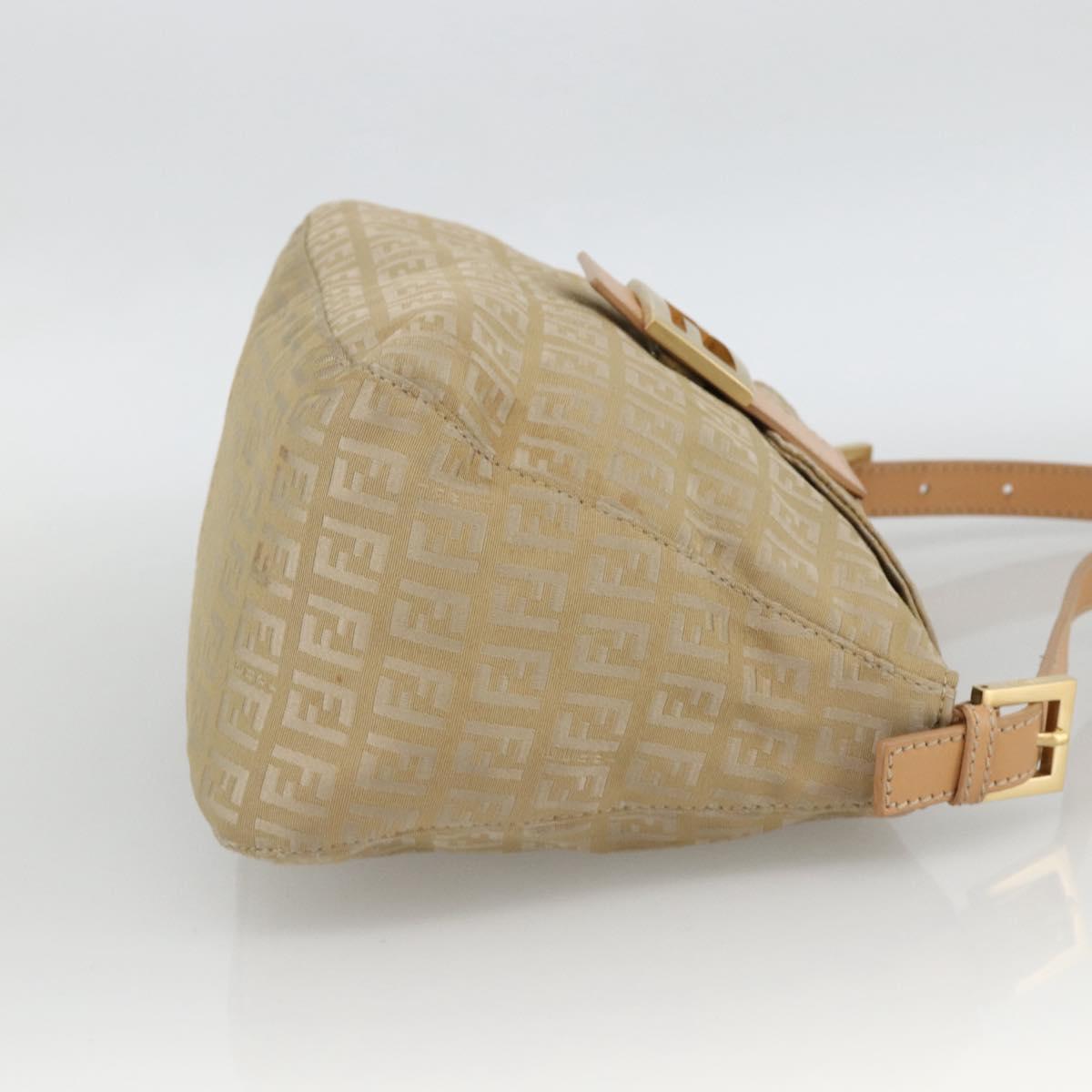 FENDI Zucchino Canvas Mamma Baguette Shoulder Bag Beige Gold Auth BAZ581V