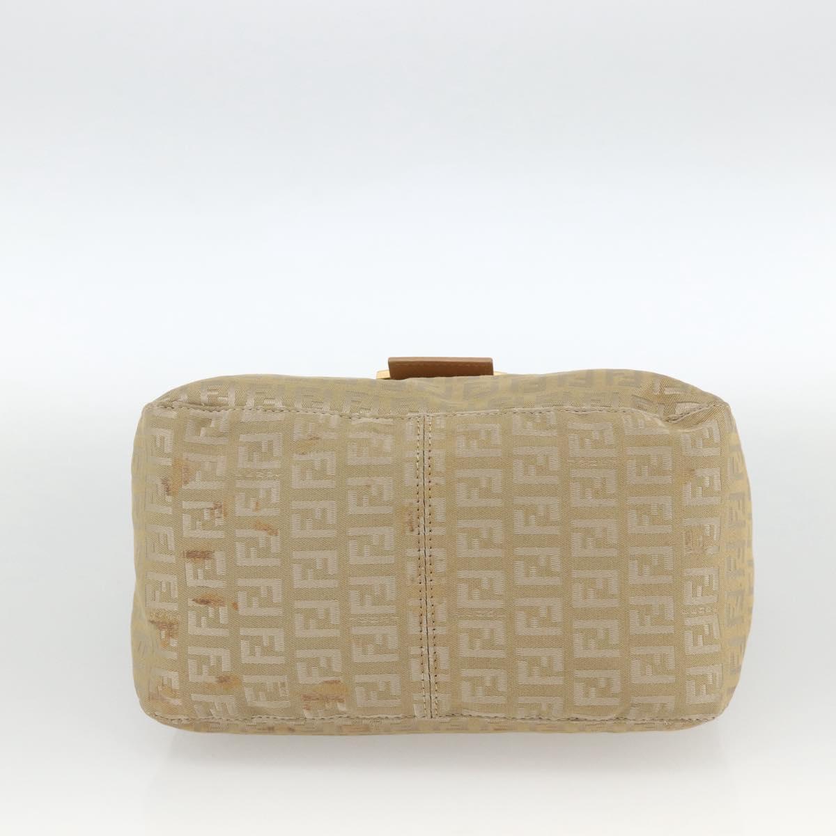 FENDI Zucchino Canvas Mamma Baguette Shoulder Bag Beige Gold Auth BAZ581V