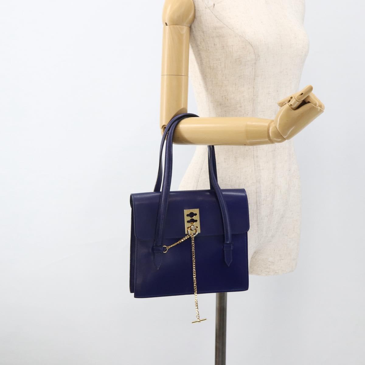 CELINE Hand Bag Leather Light Blue Gold Auth BAZ584A