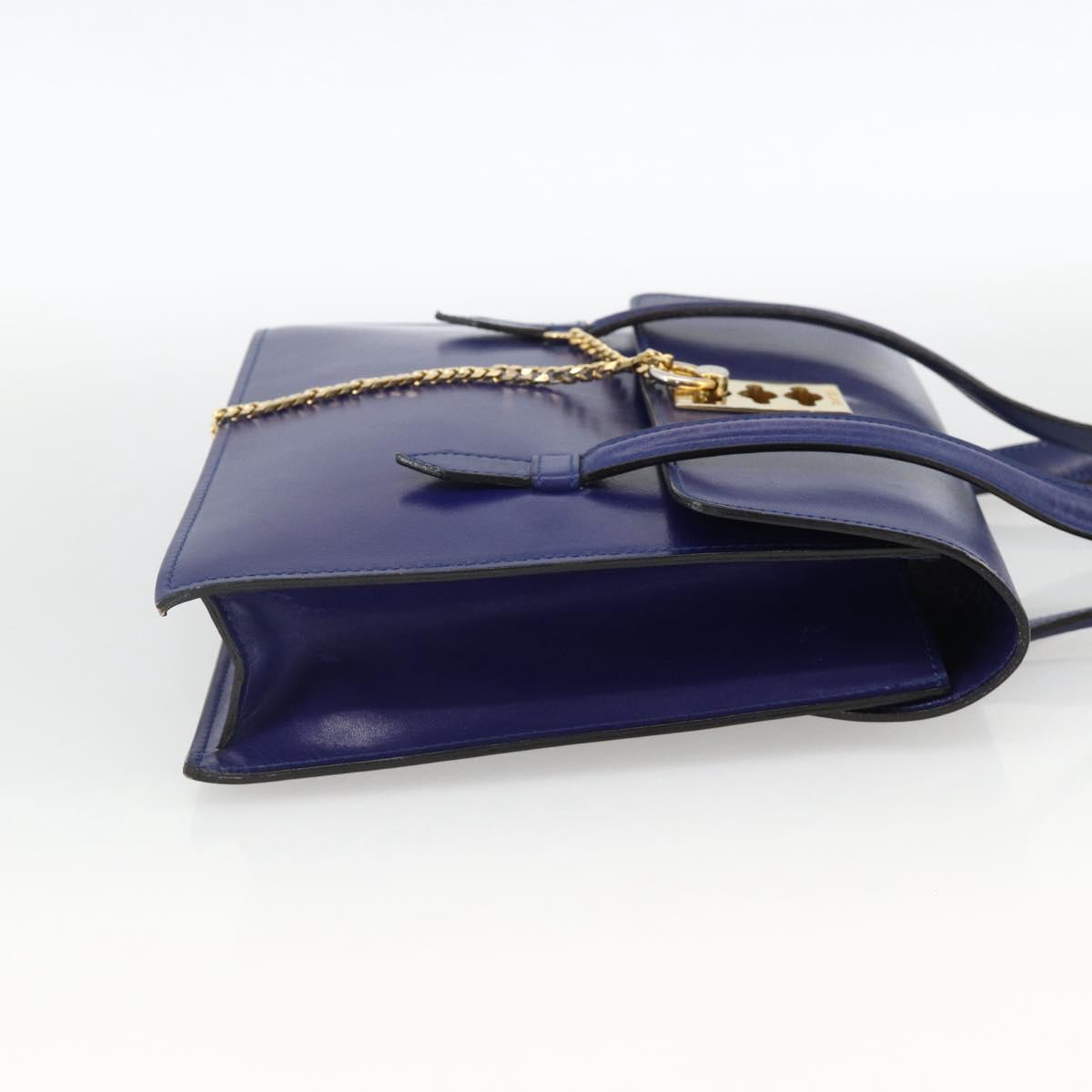 CELINE Hand Bag Leather Light Blue Gold Auth BAZ584A