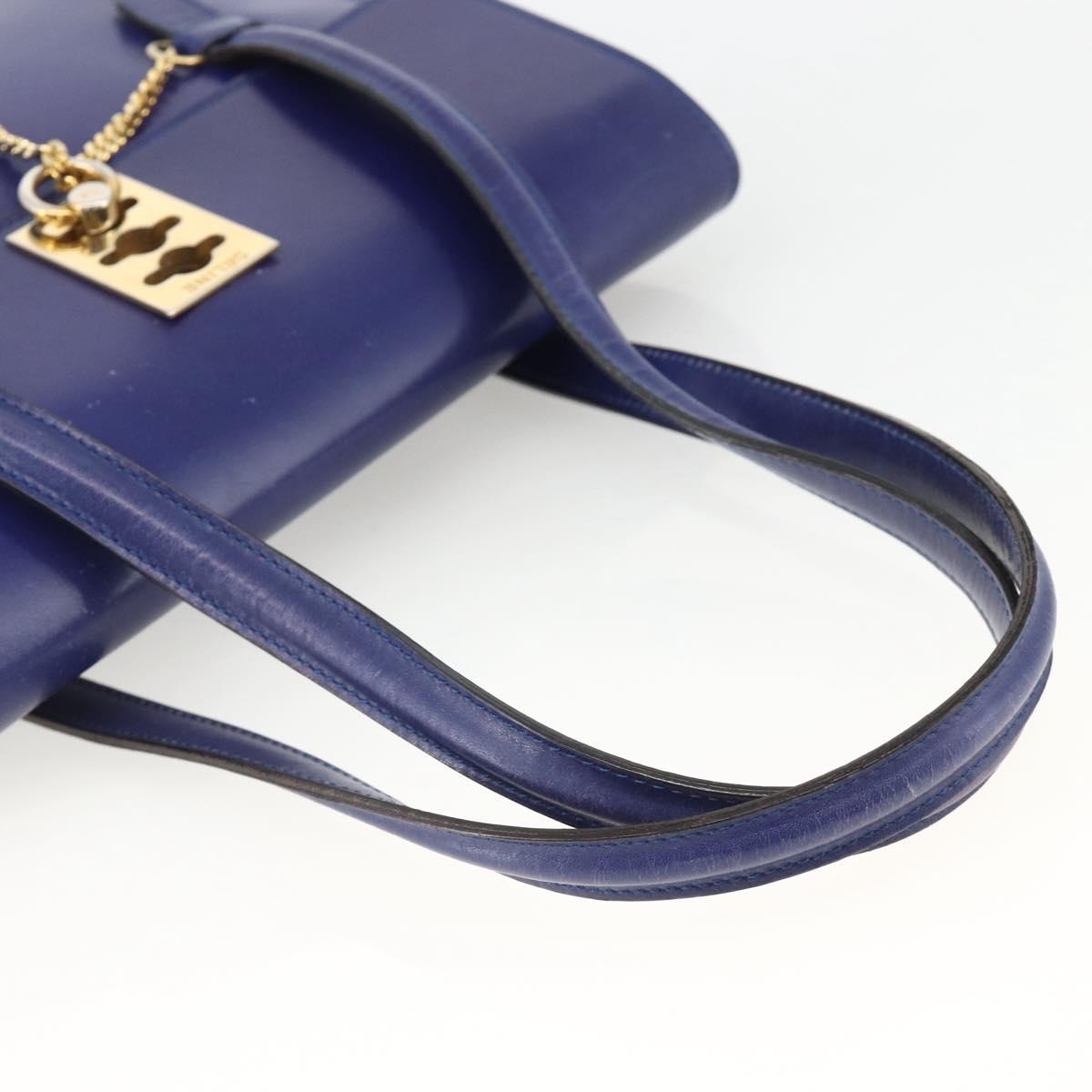 CELINE Hand Bag Leather Light Blue Gold Auth BAZ584A