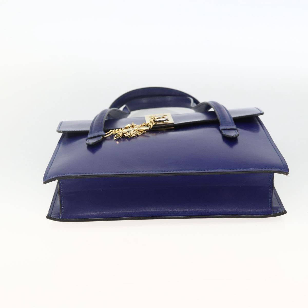 CELINE Hand Bag Leather Light Blue Gold Auth BAZ584A