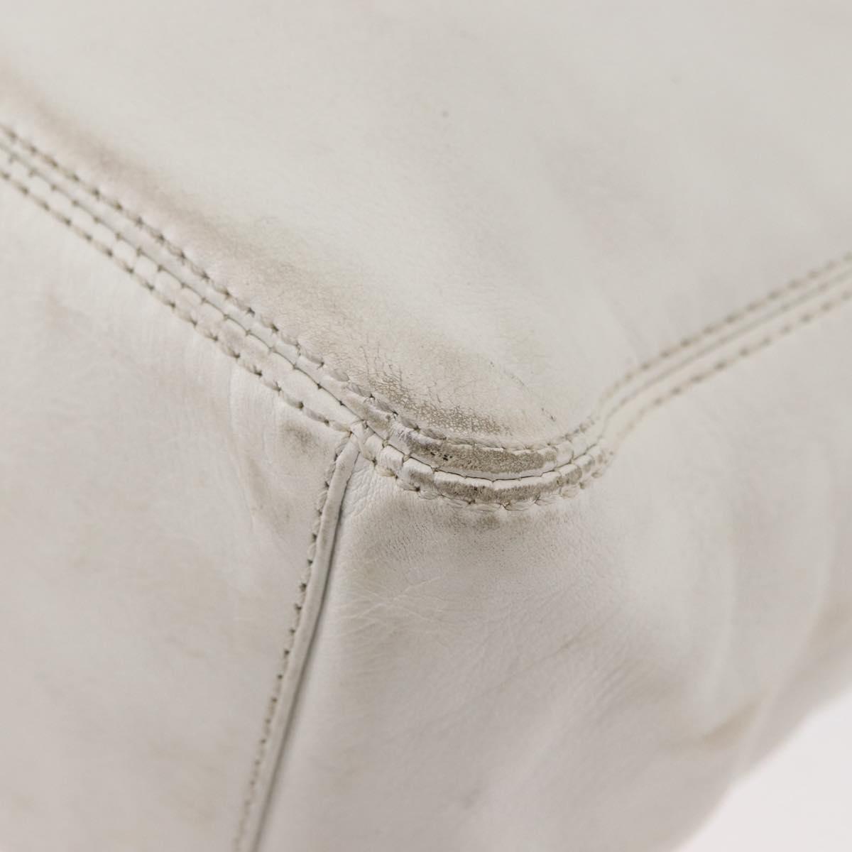 CHANEL Chain Hand Bag Leather White CC Auth BAZ593A