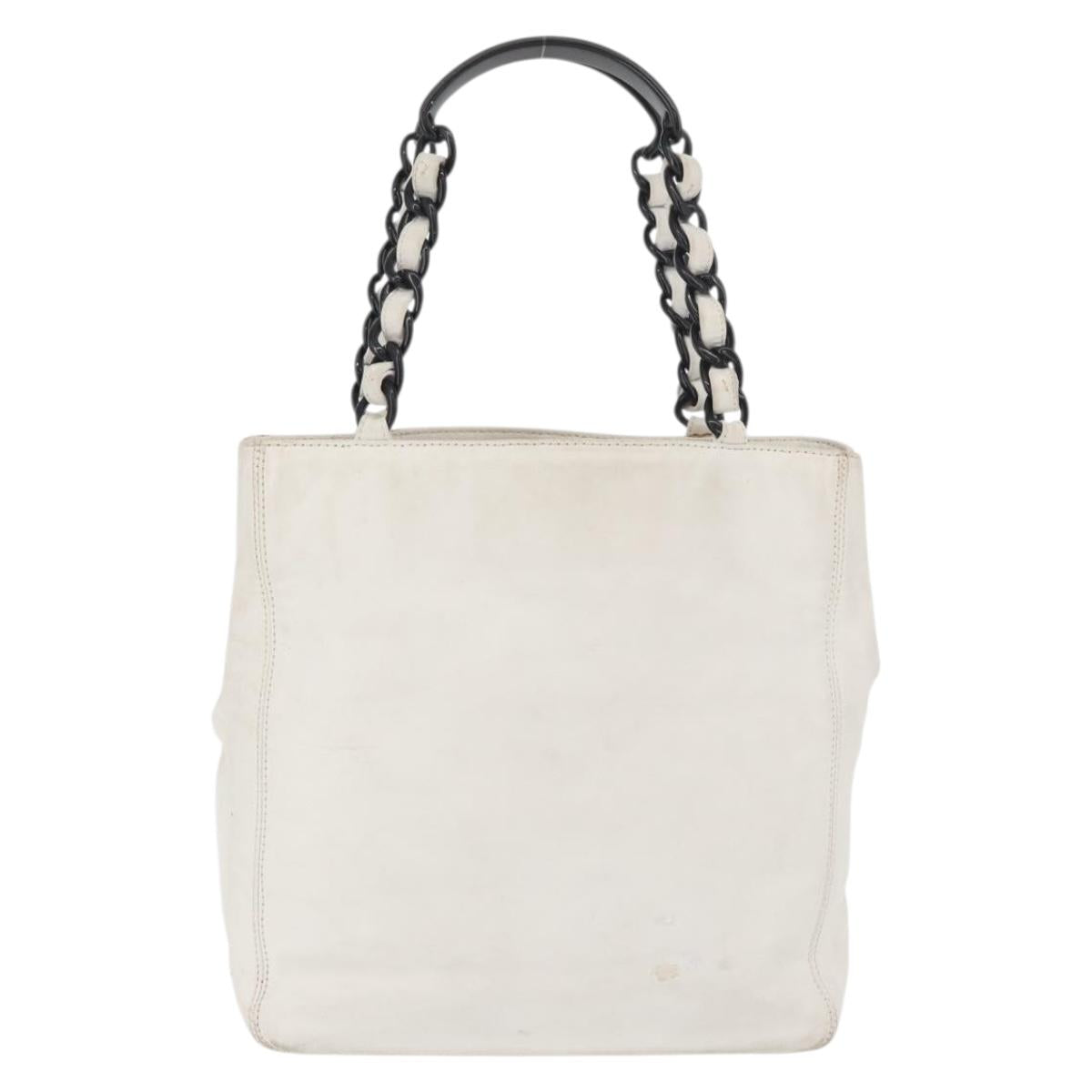 CHANEL Chain Hand Bag Leather White CC Auth BAZ593A