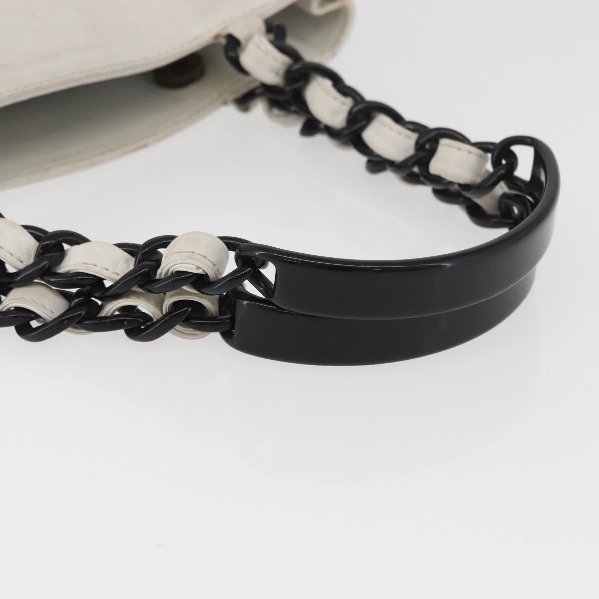 CHANEL Chain Hand Bag Leather White CC Auth BAZ593A