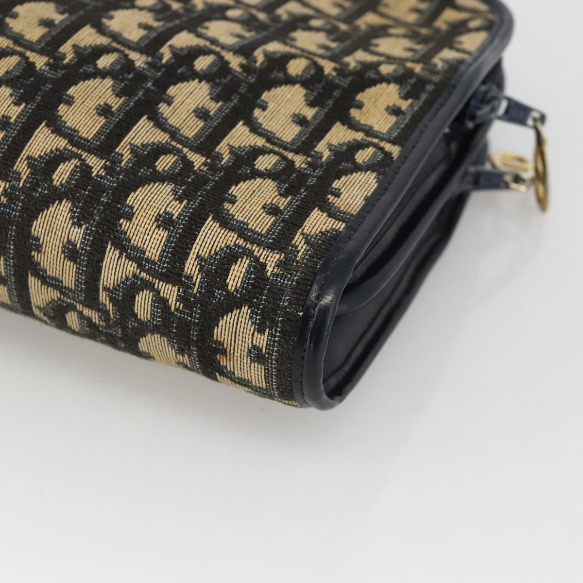 Christian Dior Trotter Canvas Shoulder Bag Navy Gold Auth BAZ595A