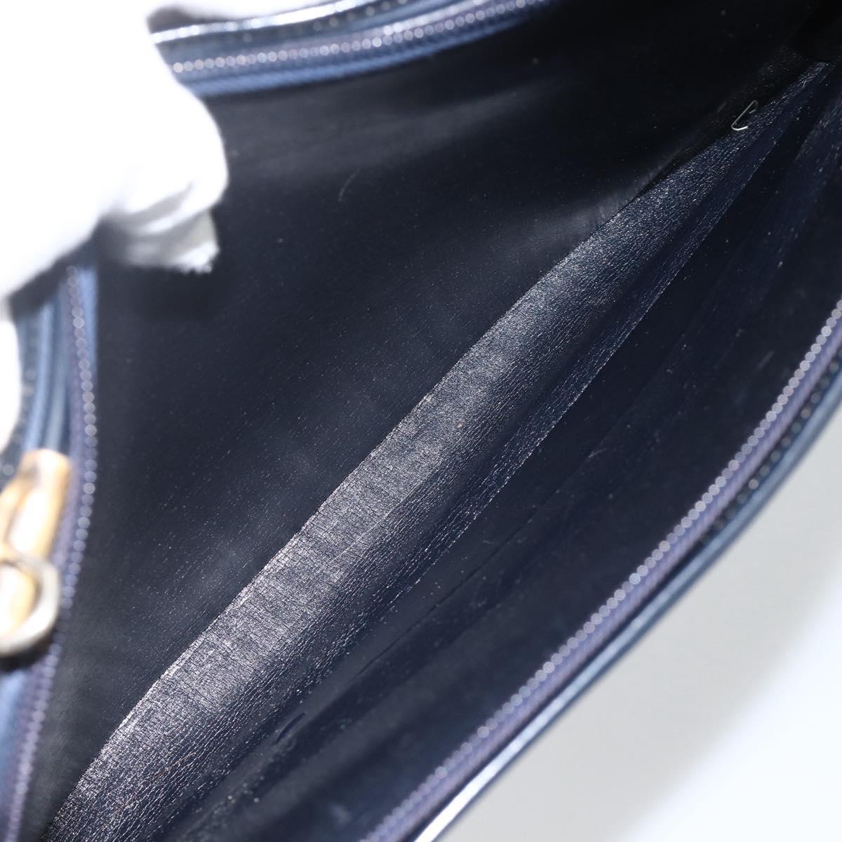 Christian Dior Trotter Canvas Shoulder Bag Navy Gold Auth BAZ595A