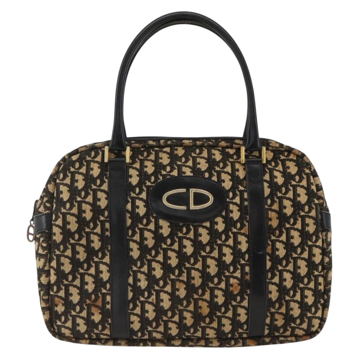 Christian Dior Trotter Canvas Hand Bag Navy Gold Auth BAZ596