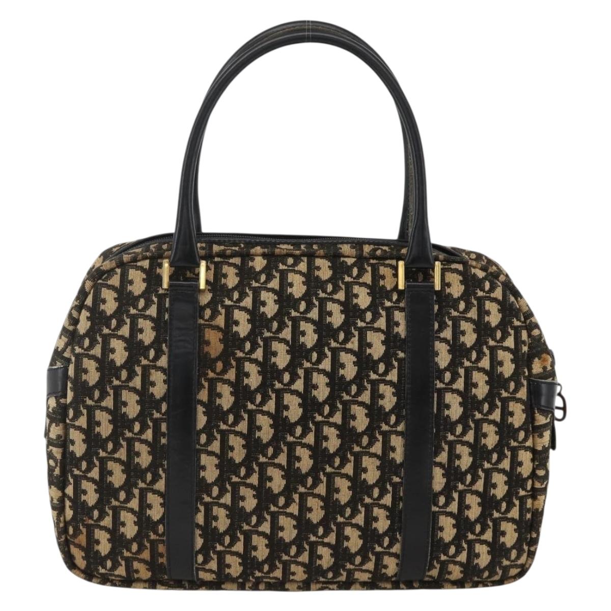 Christian Dior Trotter Canvas Hand Bag Navy Gold Auth BAZ596