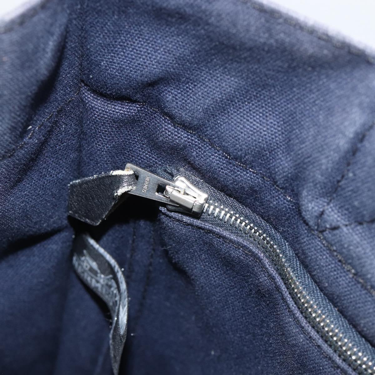 HERMES Fourre Tout PM Tote Bag Canvas Navy Silver Auth BAZ597