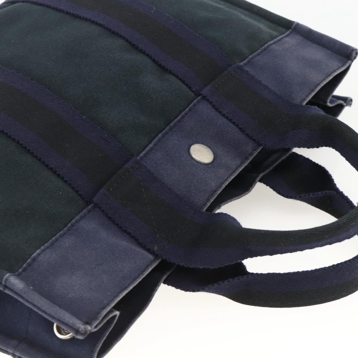 HERMES Fourre Tout PM Tote Bag Canvas Navy Silver Auth BAZ597