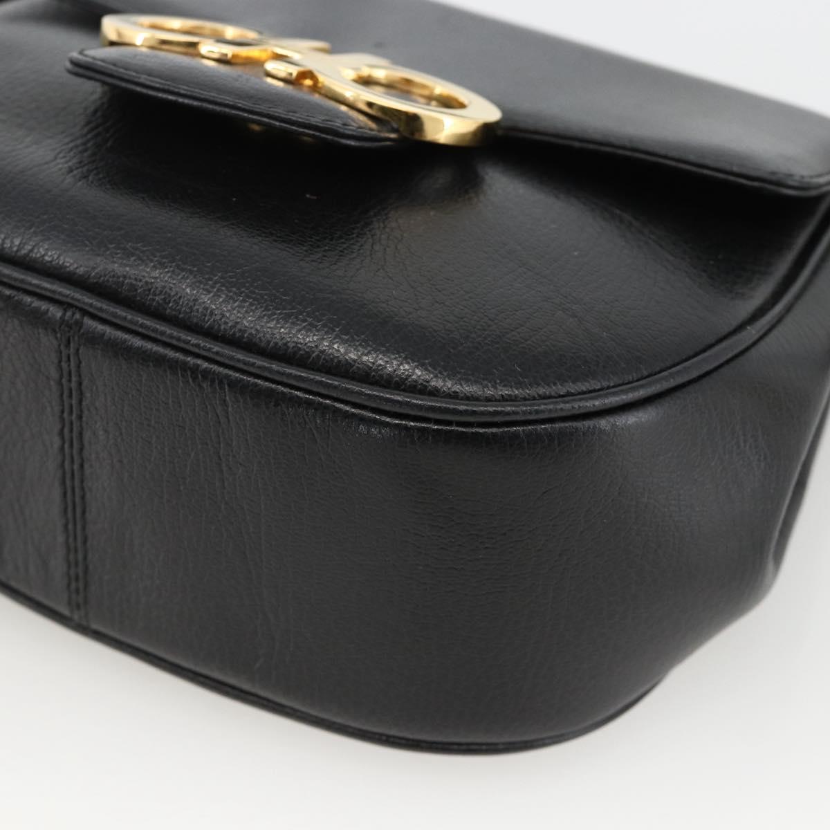 Salvatore Ferragamo Gancini Shoulder Bag Leather Black Gold Auth BAZ601A