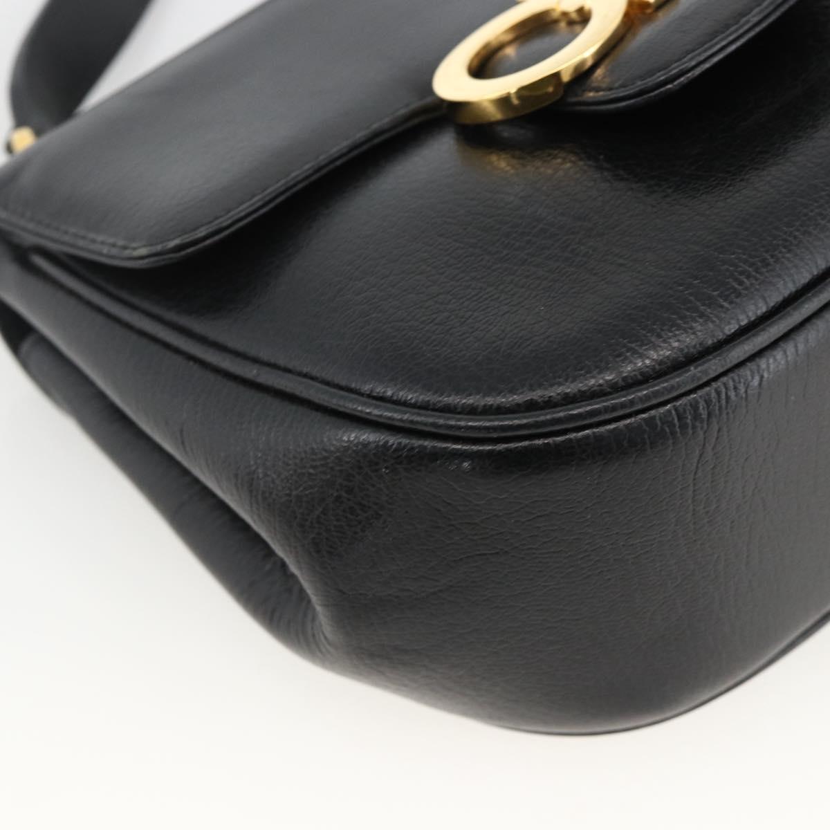 Salvatore Ferragamo Gancini Shoulder Bag Leather Black Gold Auth BAZ601A