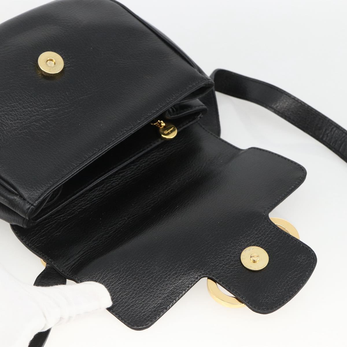 Salvatore Ferragamo Gancini Shoulder Bag Leather Black Gold Auth BAZ601A