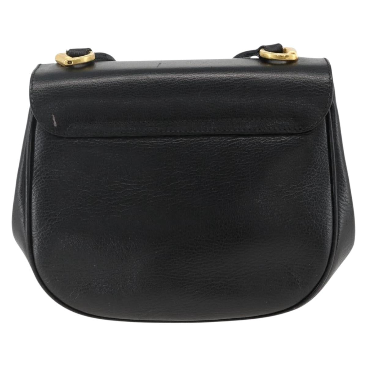 Salvatore Ferragamo Gancini Shoulder Bag Leather Black Gold Auth BAZ601A