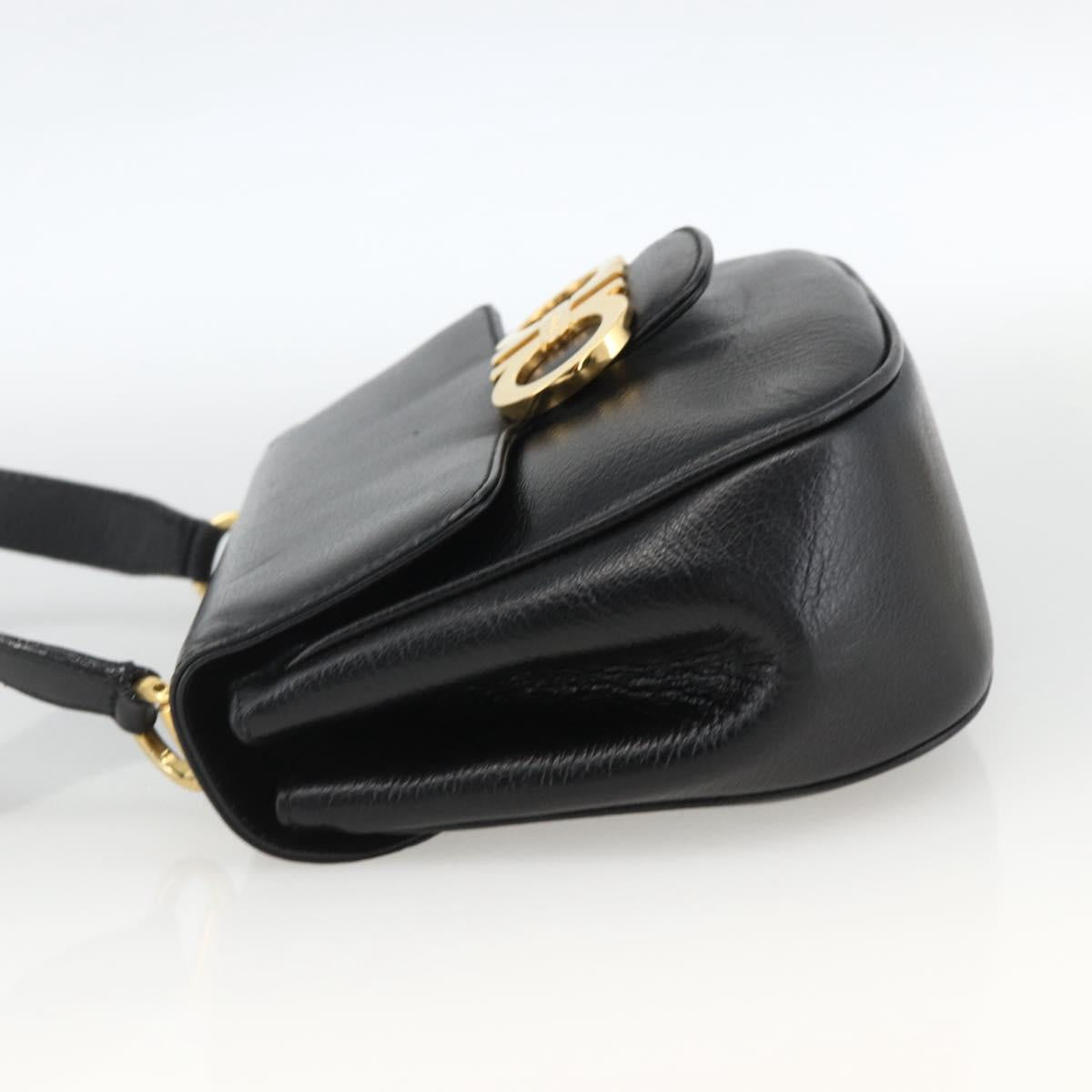 Salvatore Ferragamo Gancini Shoulder Bag Leather Black Gold Auth BAZ601A