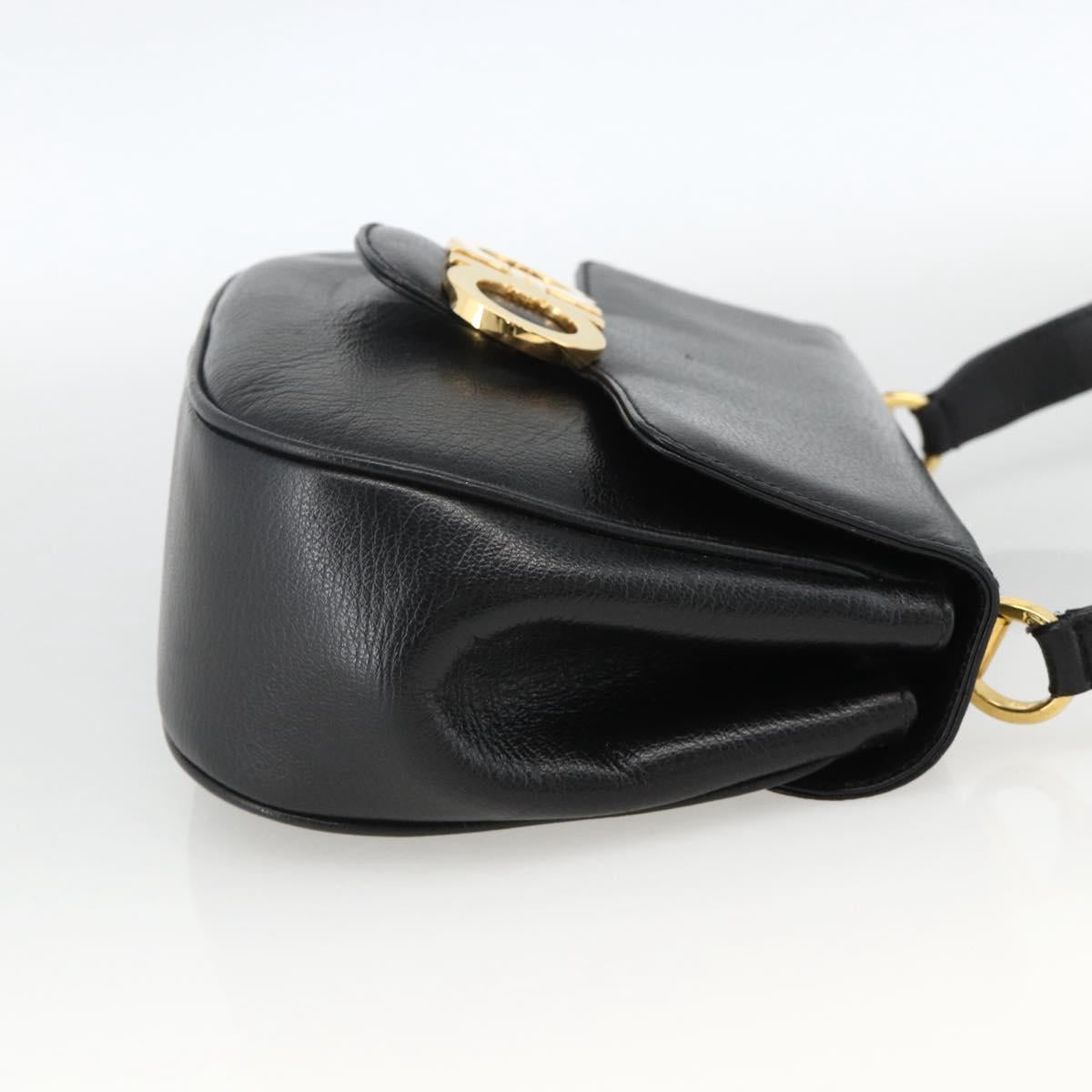 Salvatore Ferragamo Gancini Shoulder Bag Leather Black Gold Auth BAZ601A