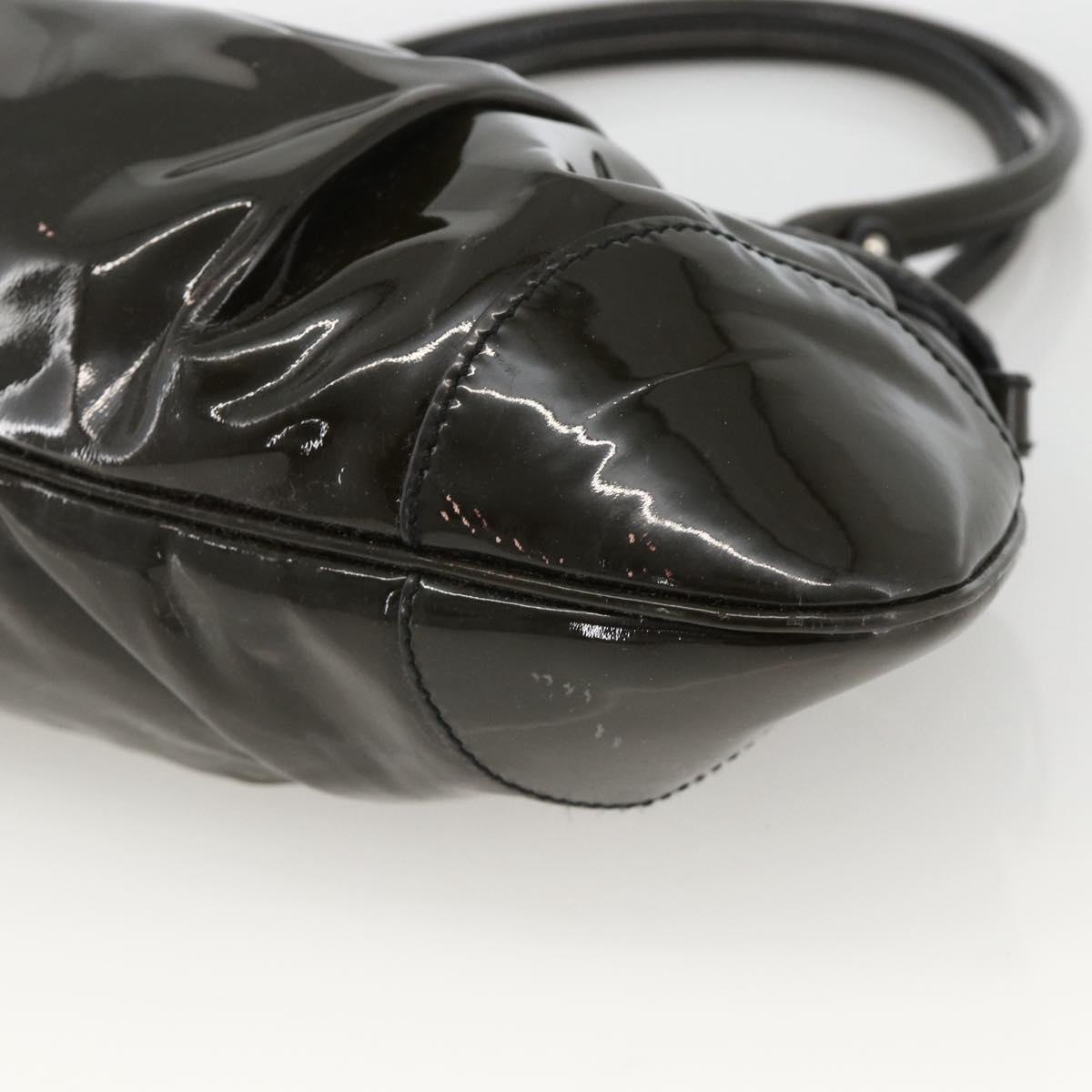Salvatore Ferragamo Gancini Hand Bag Patent leather Khaki Silver Auth BAZ602