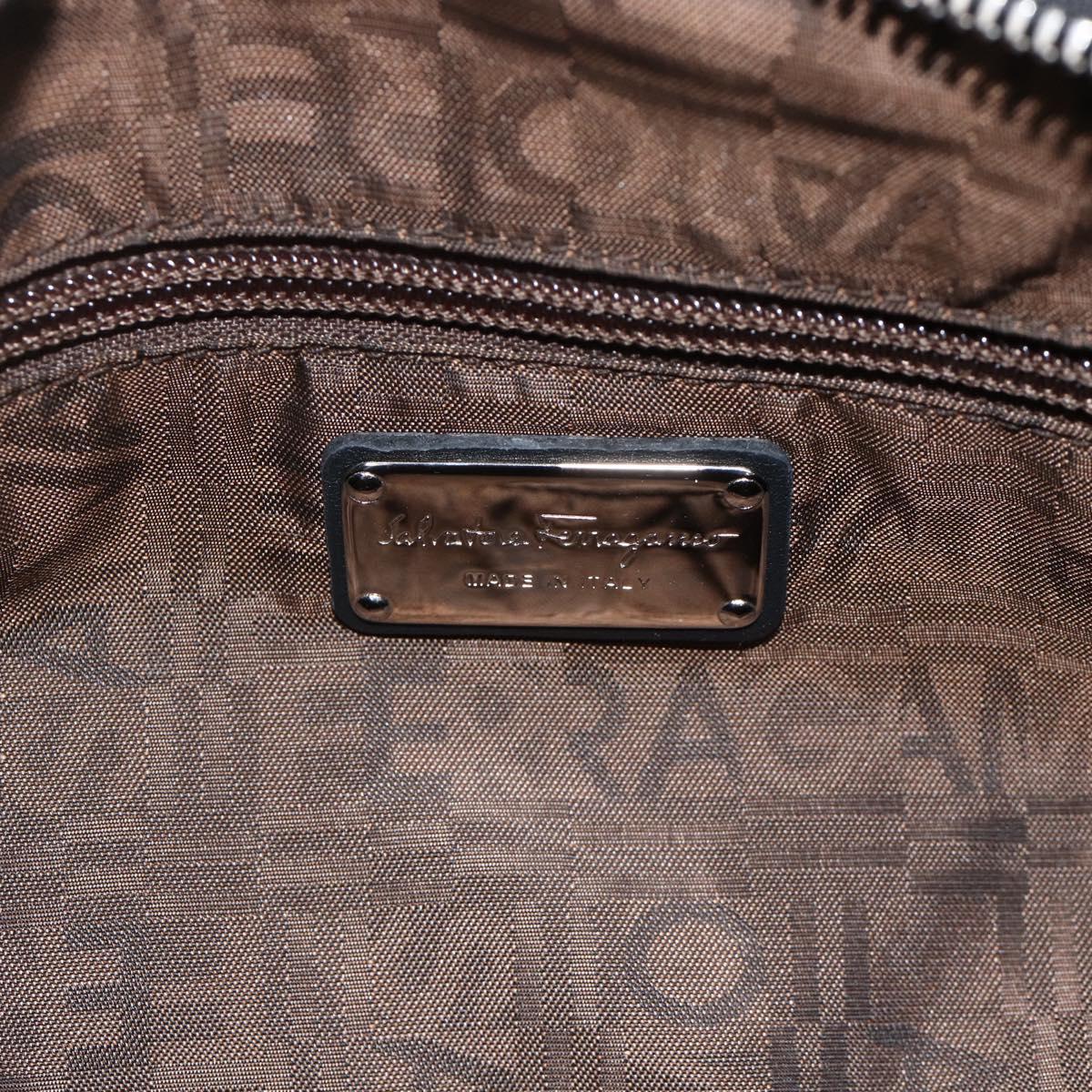 Salvatore Ferragamo Gancini Hand Bag Patent leather Khaki Silver Auth BAZ602