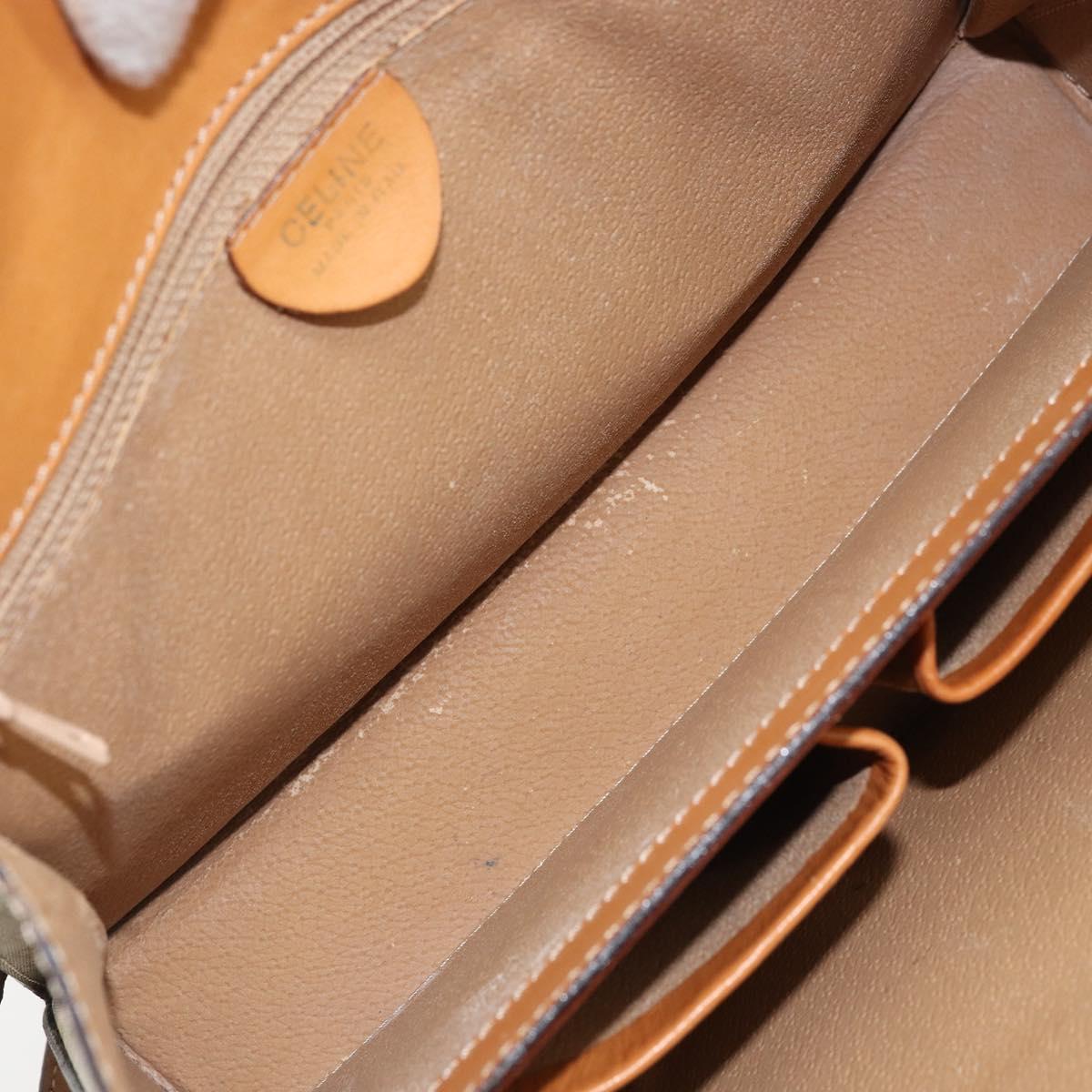 CELINE Macadam Canvas Shoulder Bag PVC Leather Beige Gold Auth BAZ620A
