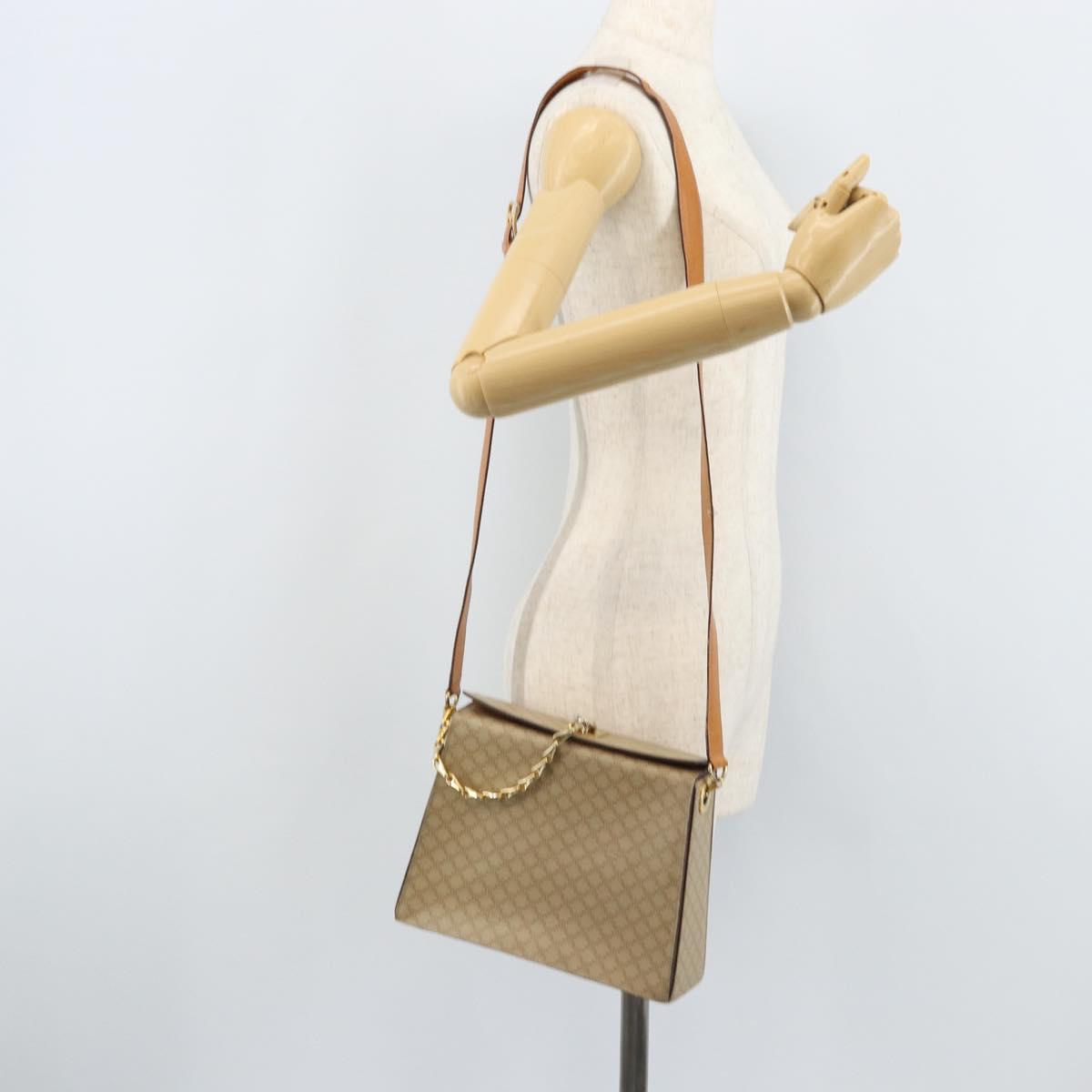 CELINE Macadam Canvas Shoulder Bag PVC Leather Beige Gold Auth BAZ620A