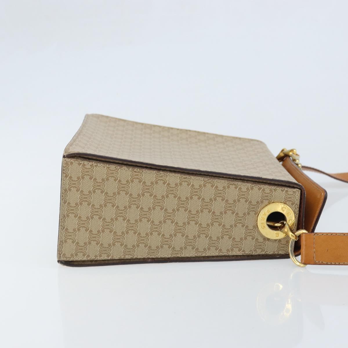 CELINE Macadam Canvas Shoulder Bag PVC Leather Beige Gold Auth BAZ620A