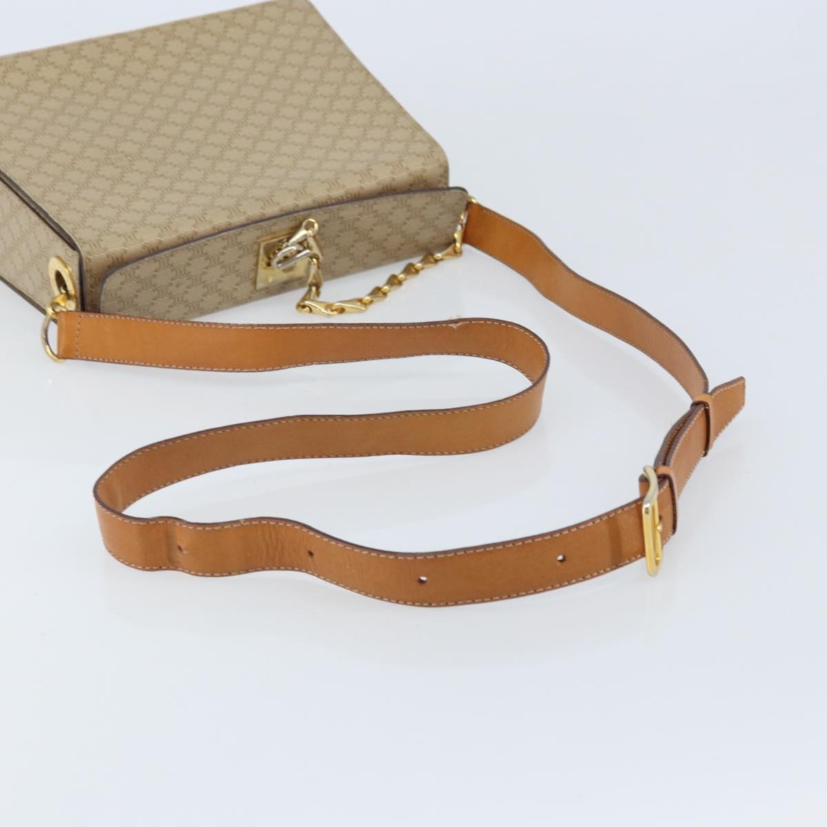 CELINE Macadam Canvas Shoulder Bag PVC Leather Beige Gold Auth BAZ620A