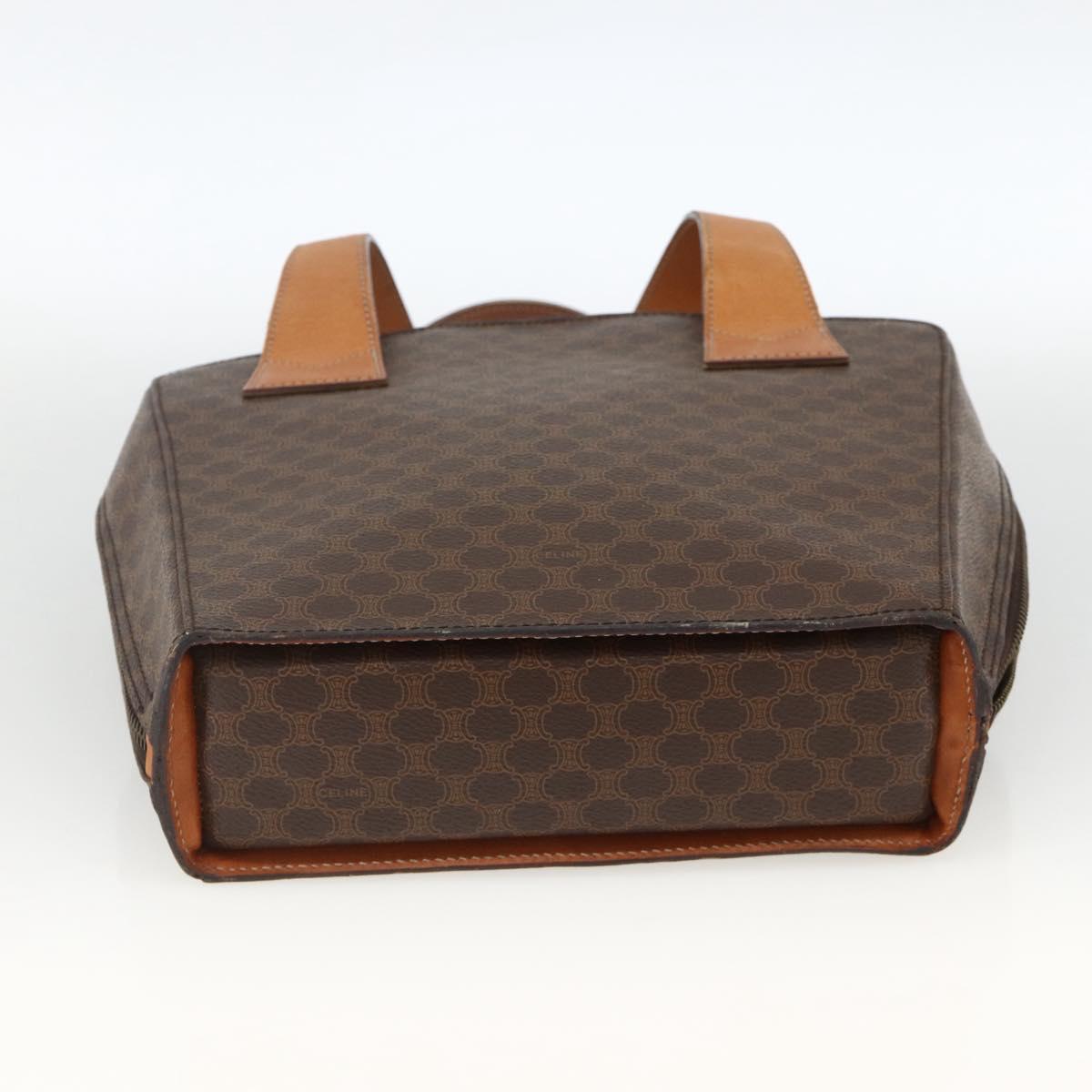 CELINE Macadam Canvas Circle Hand Bag PVC Leather Brown Gold Auth BAZ621