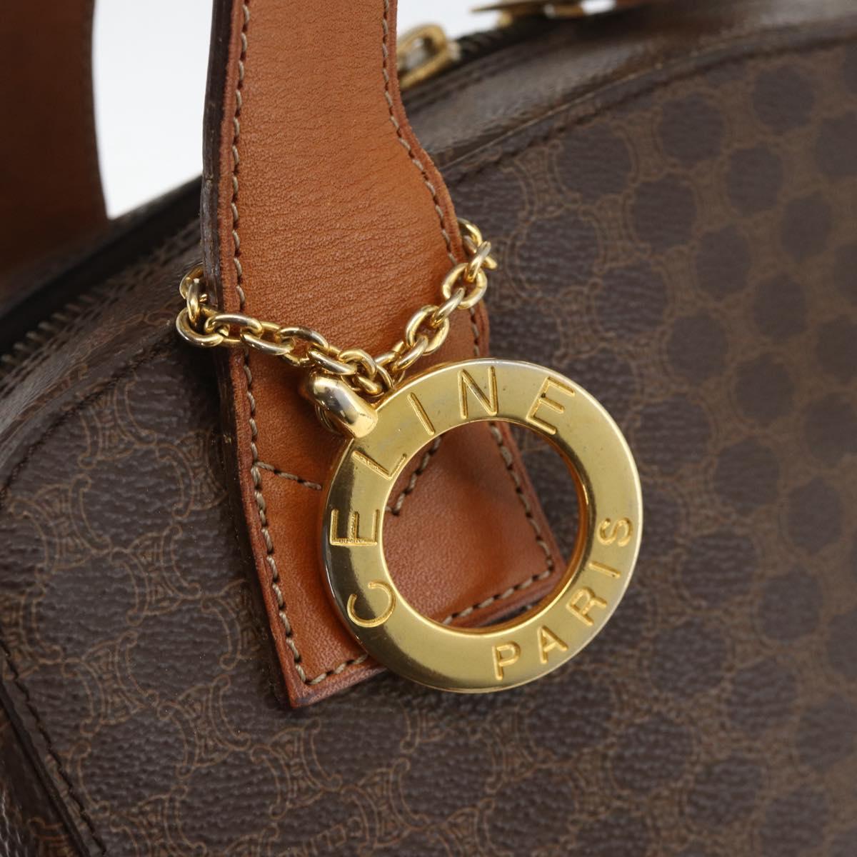 CELINE Macadam Canvas Circle Hand Bag PVC Leather Brown Gold Auth BAZ621