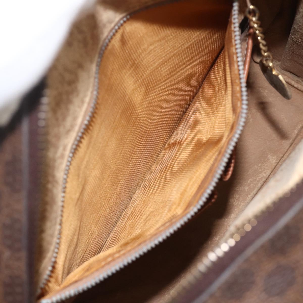 CELINE Macadam Canvas Circle Hand Bag PVC Leather Brown Gold Auth BAZ621