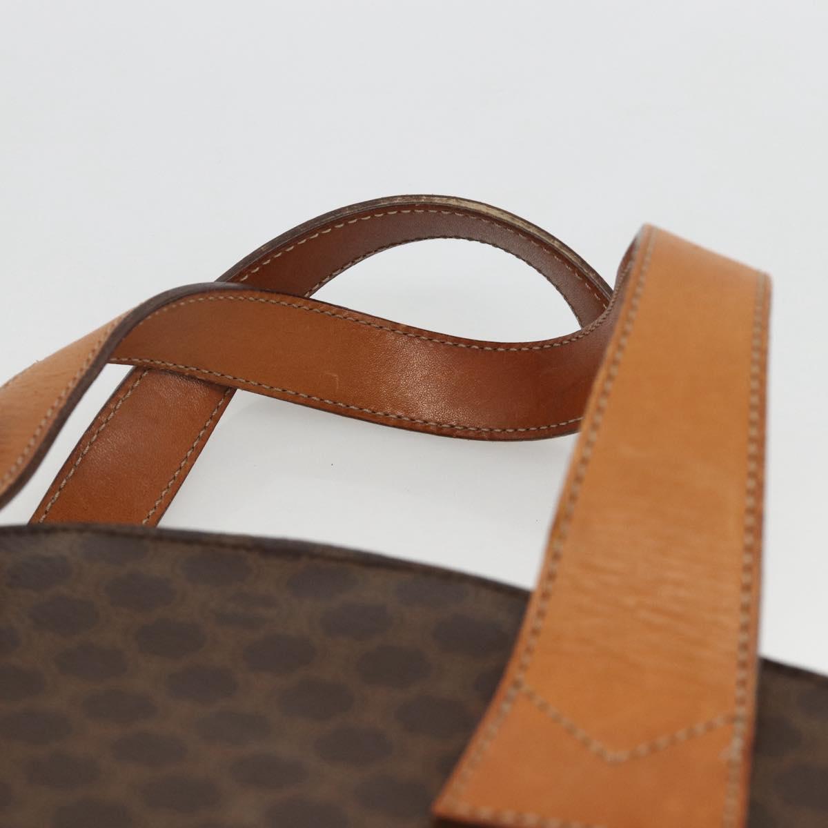 CELINE Macadam Canvas Circle Hand Bag PVC Leather Brown Gold Auth BAZ621
