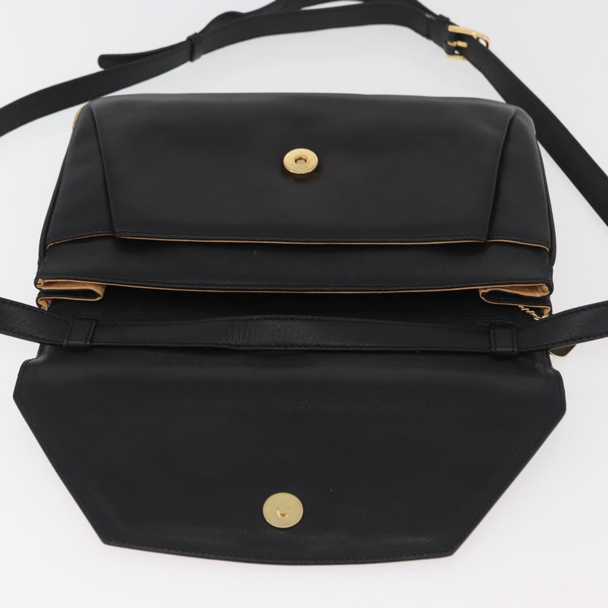 CELINE Shoulder Bag Leather Black Gold Auth BAZ622A