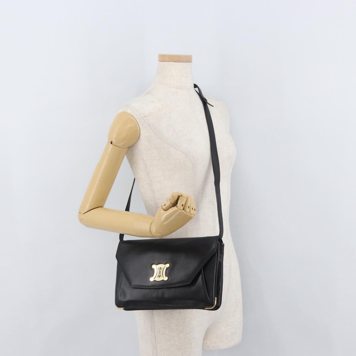 CELINE Shoulder Bag Leather Black Gold Auth BAZ622A