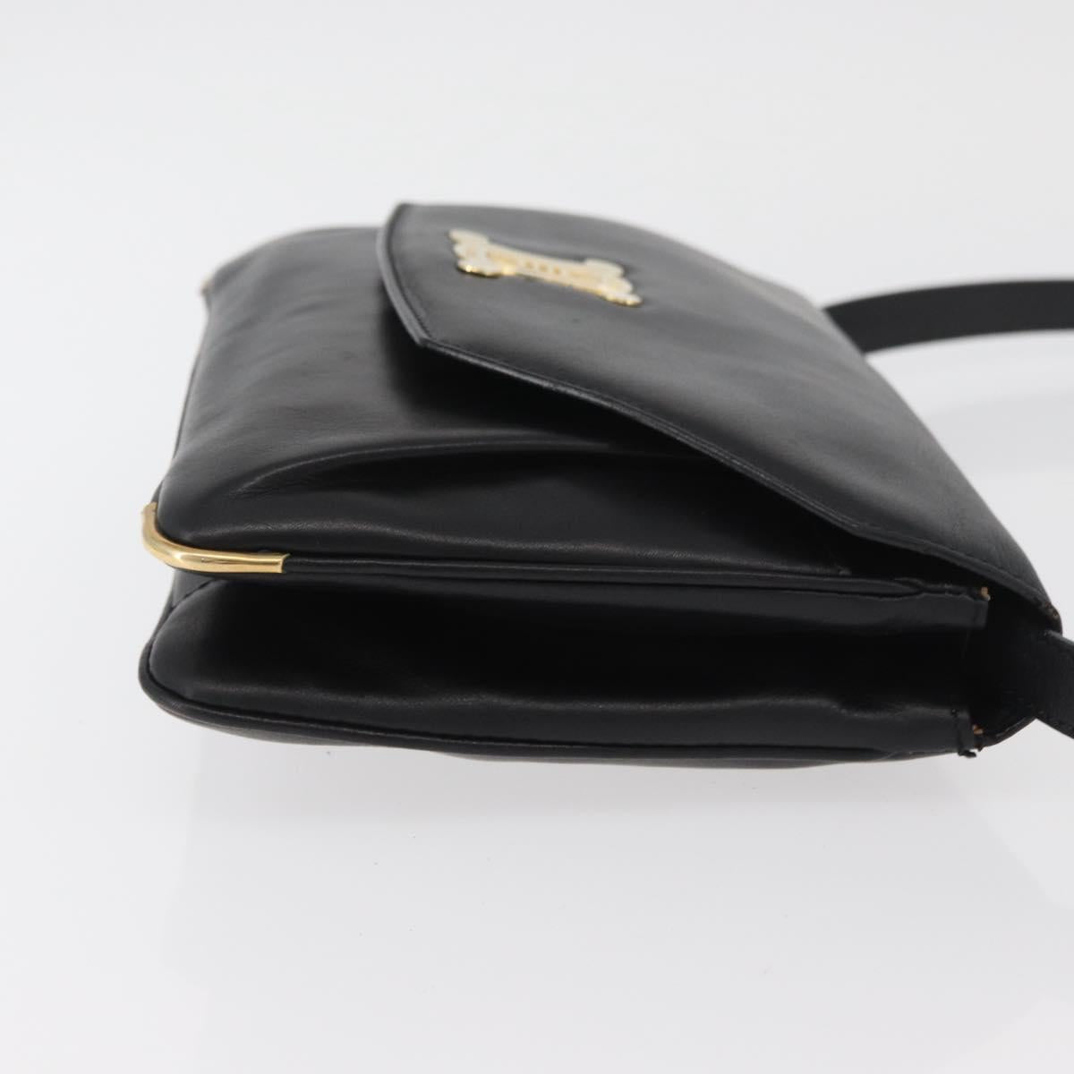 CELINE Shoulder Bag Leather Black Gold Auth BAZ622A