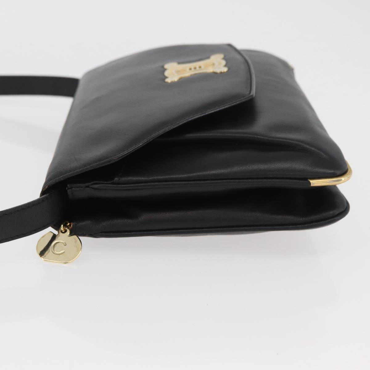 CELINE Shoulder Bag Leather Black Gold Auth BAZ622A