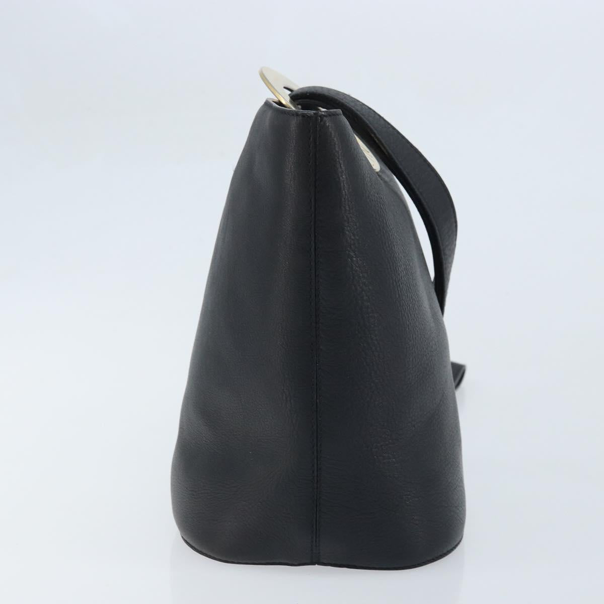 CELINE Circle Shoulder Bag Leather Black Gold Auth BAZ623A