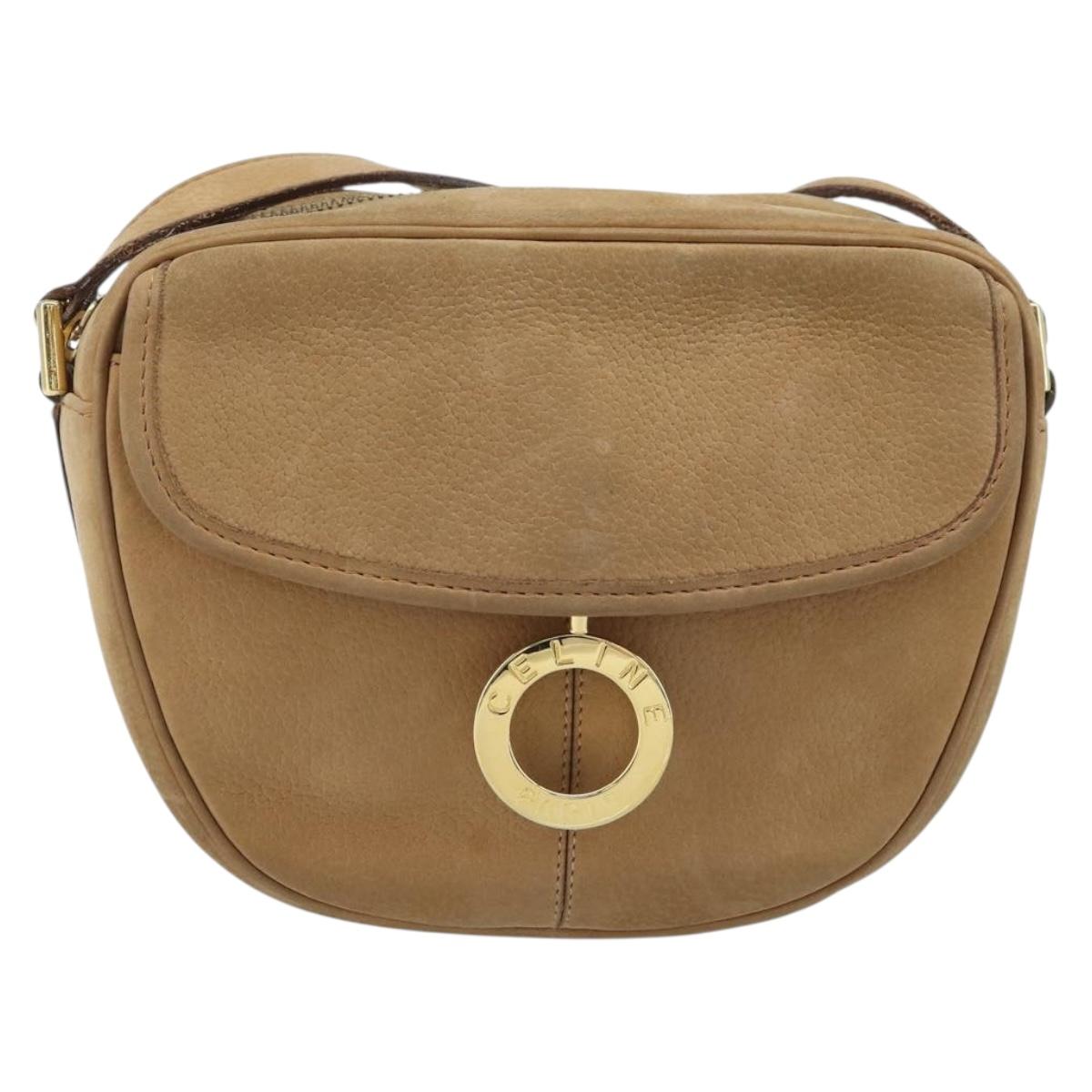 CELINE Shoulder Bag Leather Beige Gold Auth BAZ624A