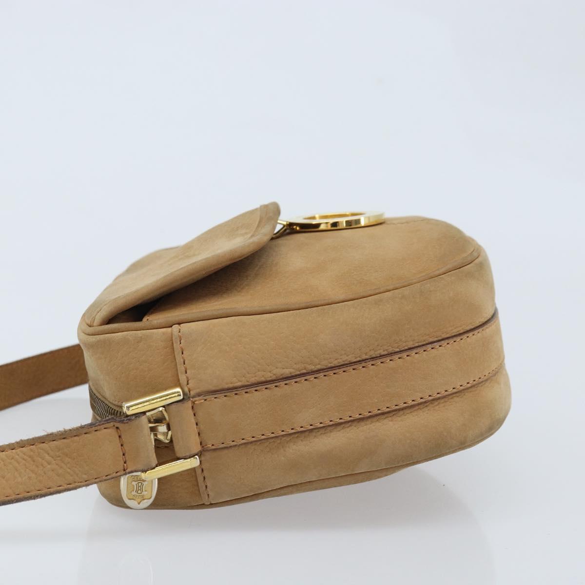 CELINE Shoulder Bag Leather Beige Gold Auth BAZ624A