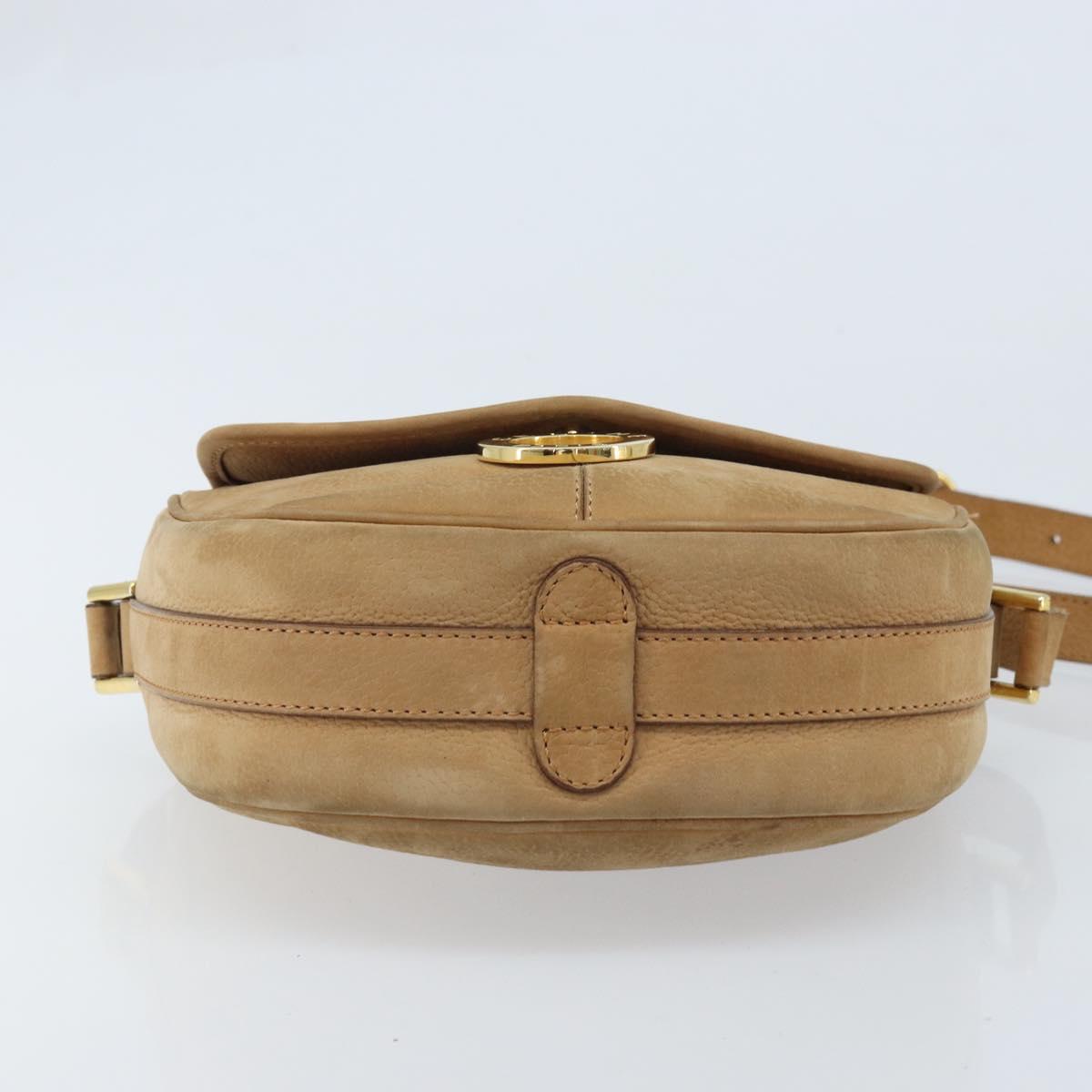 CELINE Shoulder Bag Leather Beige Gold Auth BAZ624A