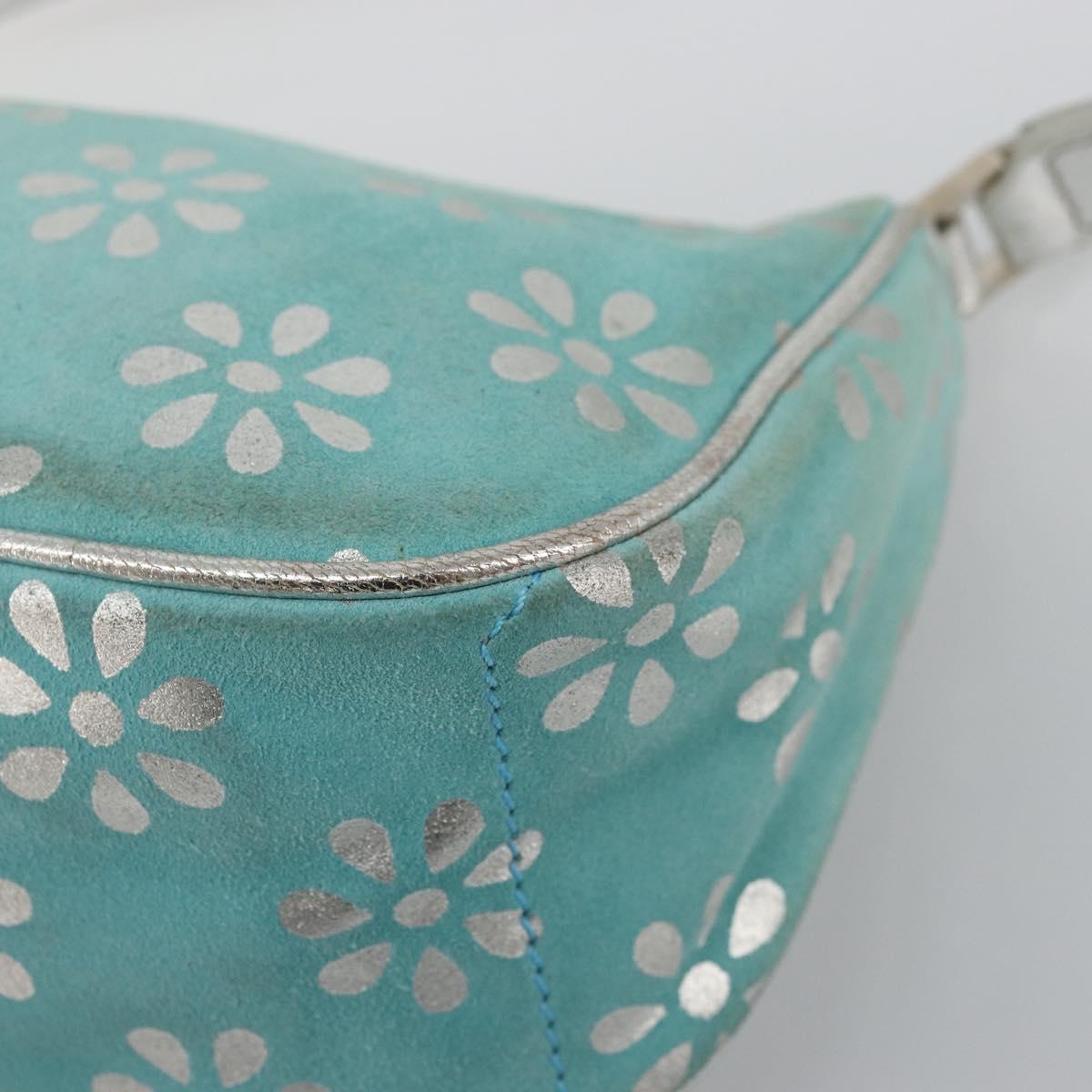 CELINE Accessory Pouch Suede Light Blue Silver Auth BAZ625A