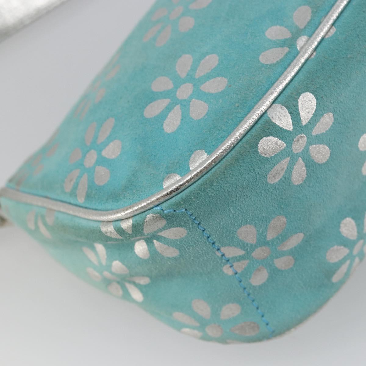 CELINE Accessory Pouch Suede Light Blue Silver Auth BAZ625A