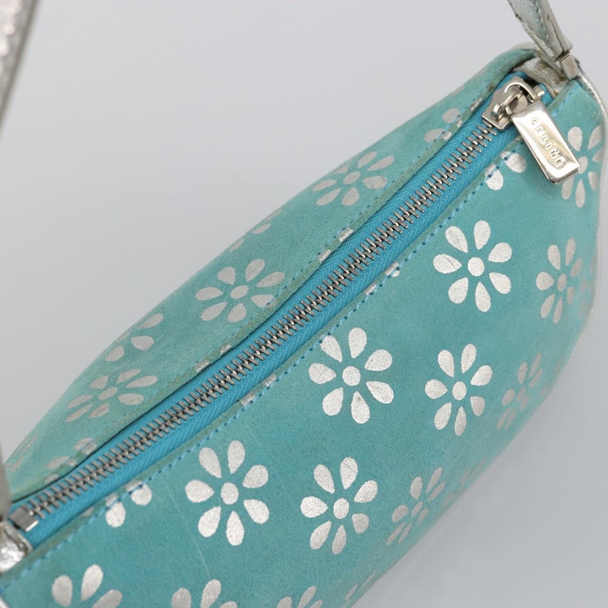 CELINE Accessory Pouch Suede Light Blue Silver Auth BAZ625A