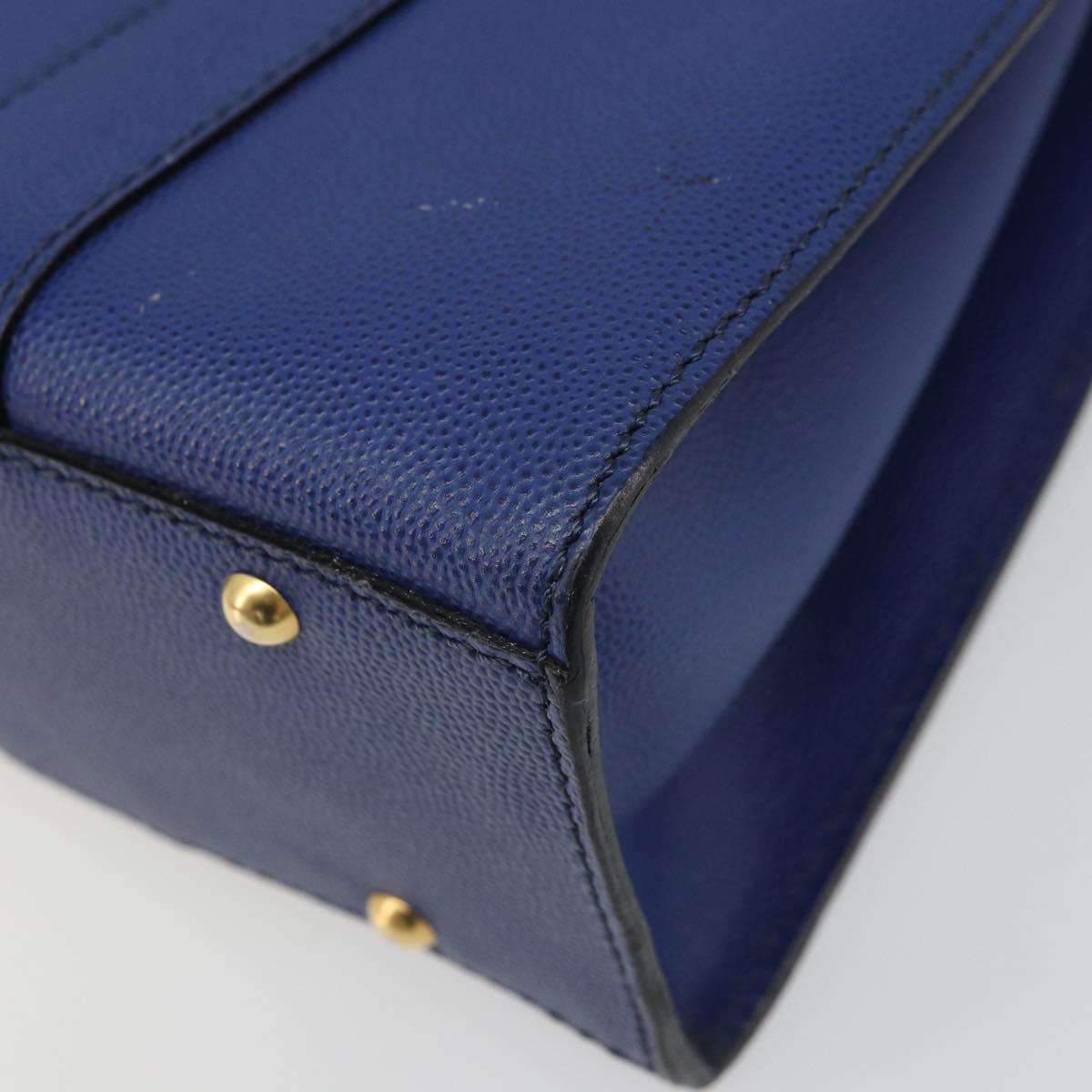 CELINE Shoulder Bag Leather Blue Gold Auth BAZ626A