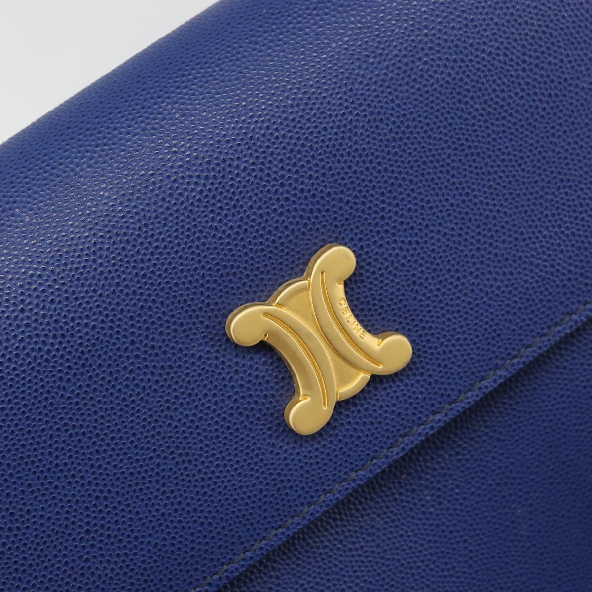 CELINE Shoulder Bag Leather Blue Gold Auth BAZ626A
