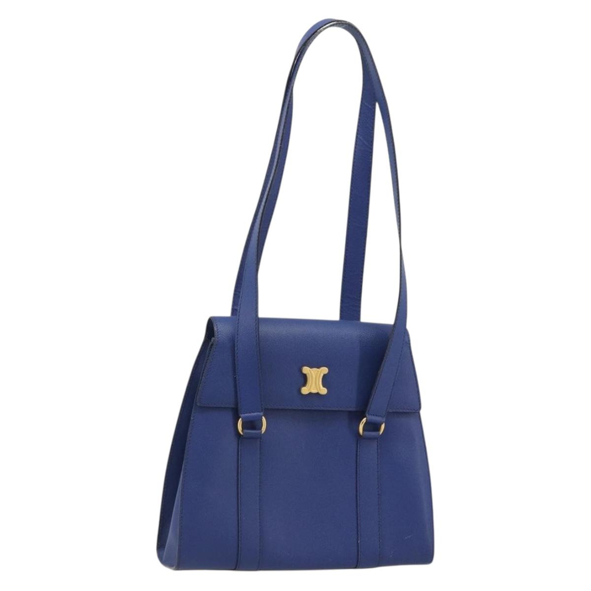 CELINE Shoulder Bag Leather Blue Gold Auth BAZ626A