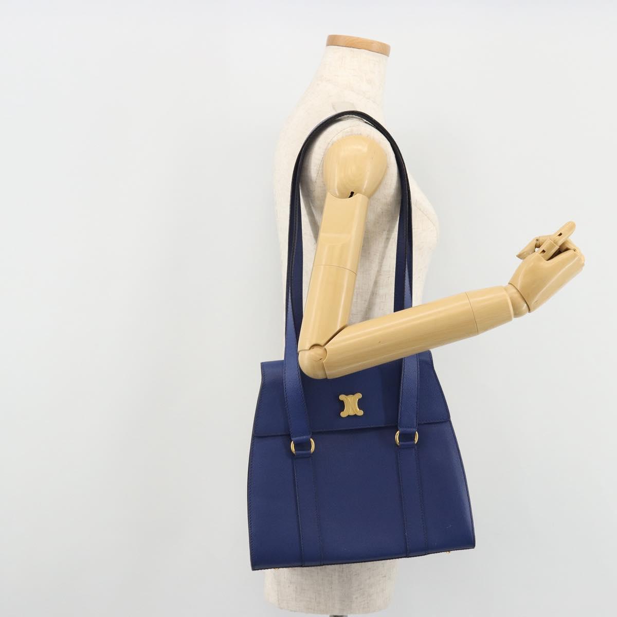 CELINE Shoulder Bag Leather Blue Gold Auth BAZ626A