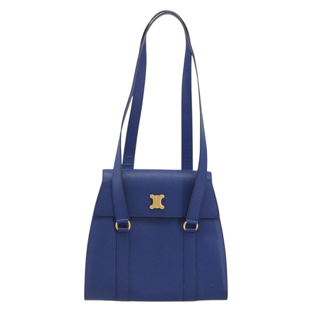 CELINE Shoulder Bag Leather Blue Gold Auth BAZ626A