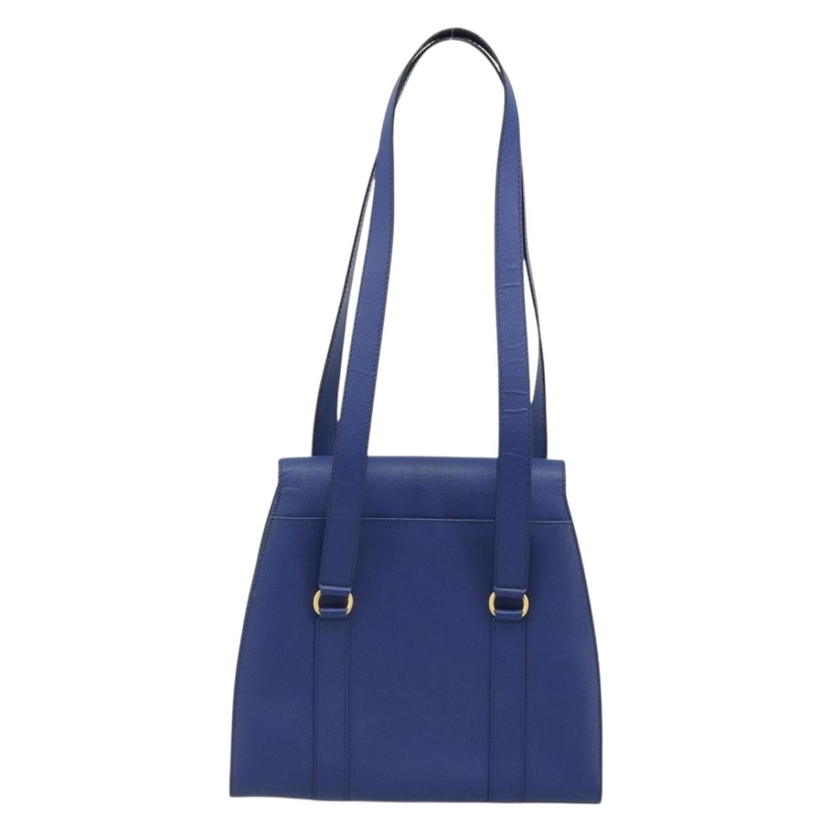 CELINE Shoulder Bag Leather Blue Gold Auth BAZ626A
