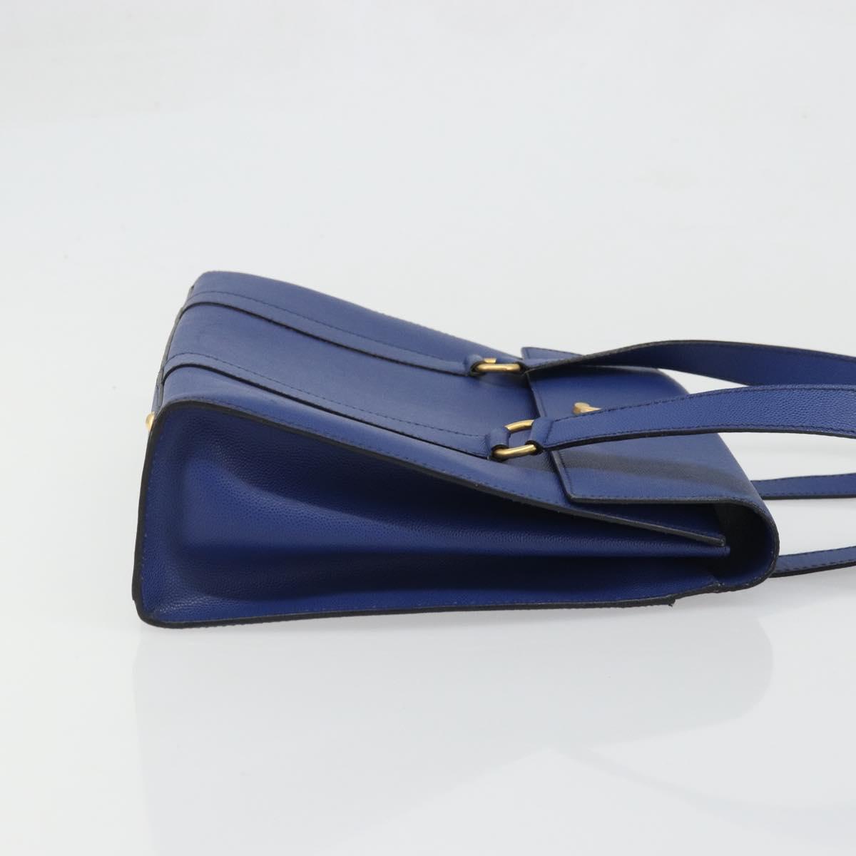 CELINE Shoulder Bag Leather Blue Gold Auth BAZ626A