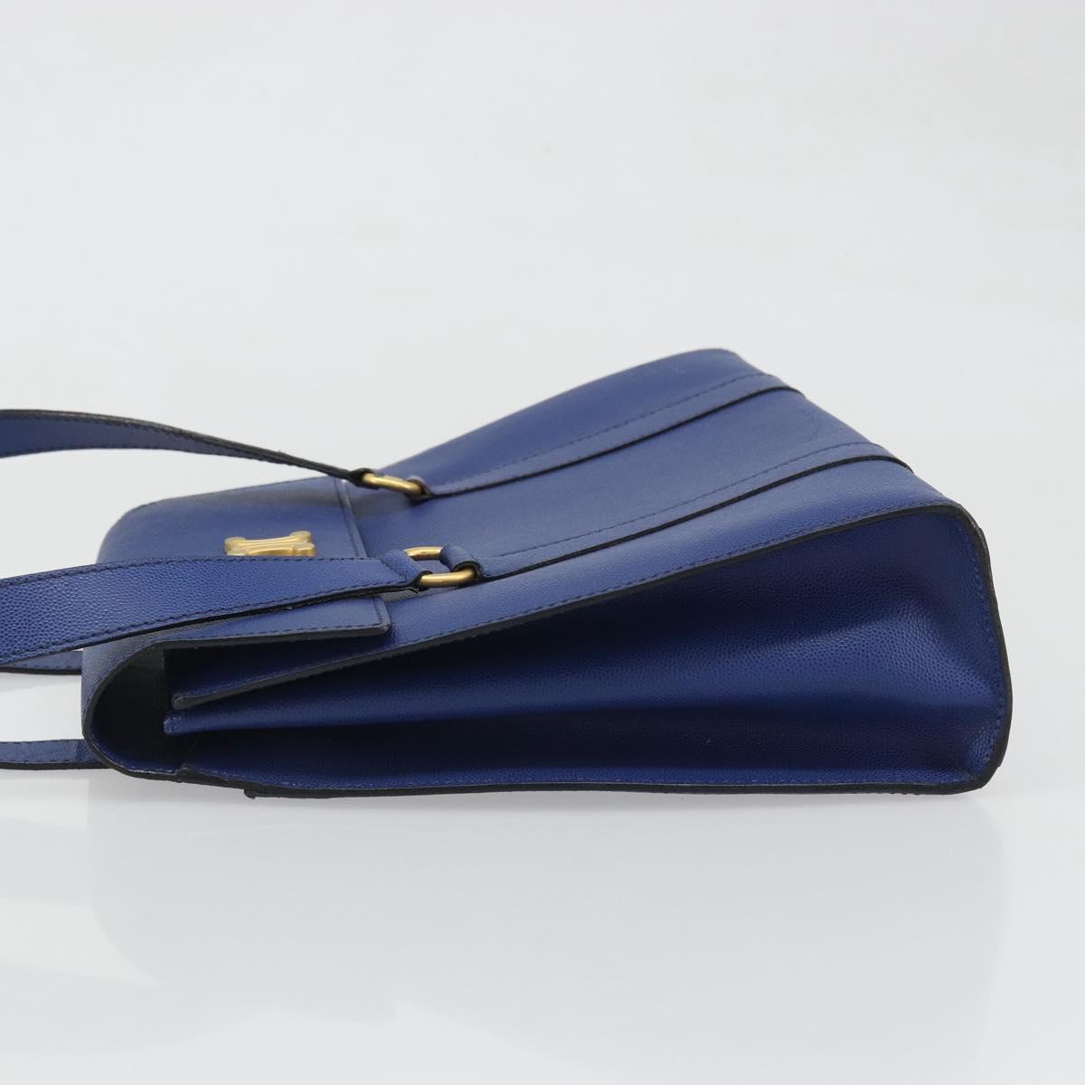CELINE Shoulder Bag Leather Blue Gold Auth BAZ626A